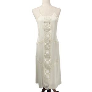 Lush Cream Lace Panel String Strap Boho Festival Maxi Shift Dress